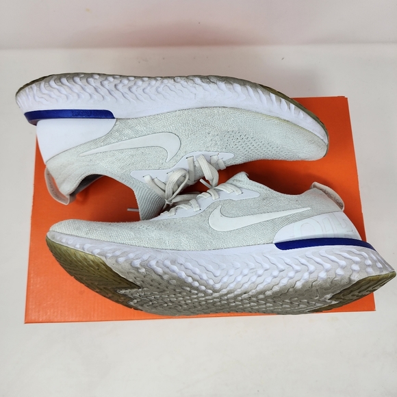 Nike Epic React Flyknit White Racer Blue 2018 AQ0070 100 Women's 11.5 Men's 10 - Picture 1 of 11